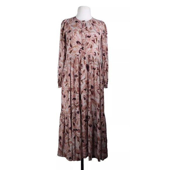 Wilfred Pink and Tan Buttoned Maxi Dress with Bishop Sleeves - Picture 7 of 11